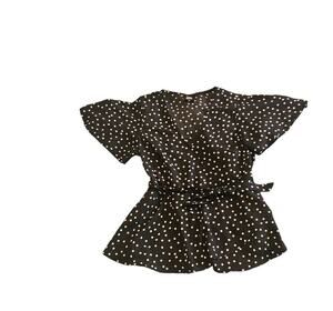 Bobeau Size Small Semi Sheer Polka Dot Short Sleeve Tie Front Shirt